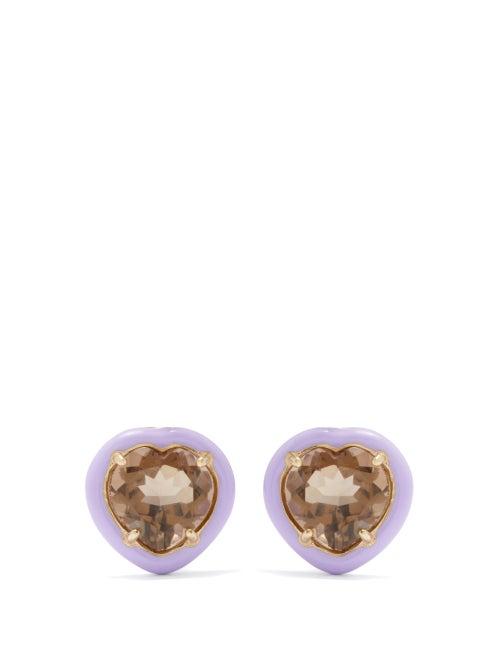Bea Bongiasca - Candy Heart Quartz, Enamel & 9kt Gold Earrings - Womens - Purple Multi