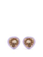 Bea Bongiasca - Candy Heart Quartz, Enamel & 9kt Gold Earrings - Womens - Purple Multi