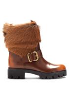 Matchesfashion.com Prada - Fur Trimmed Leather Ankle Boots - Womens - Brown Multi
