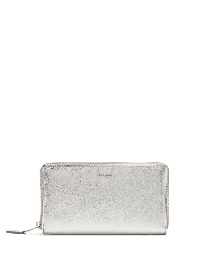 Balenciaga Metallic Zip-around Leather Wallet