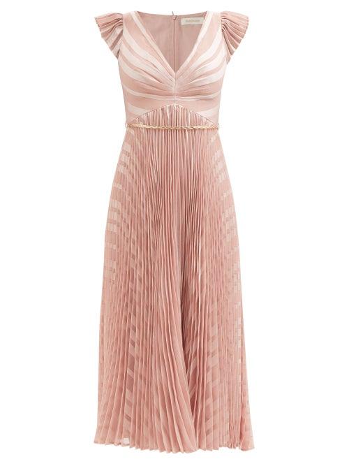 Zimmermann - Sunray Pleated Striped-voile Dress - Womens - Blush