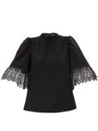 Matchesfashion.com See By Chlo - Lace-trimmed Bell-sleeved Crepe Blouse - Womens - Black