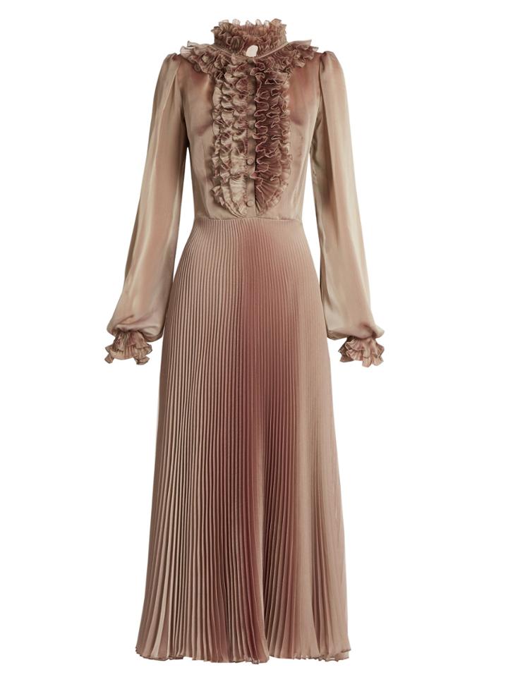 Luisa Beccaria Ruffled-front And Pleated Chiffon Dress