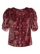 Rebecca Taylor Jewel Ruched-sleeve Floral-print Velvet Top