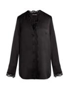 Matchesfashion.com Alexander Mcqueen - Lace Trim Silk Satin Blouse - Womens - Black