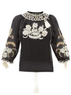 Matchesfashion.com Redvalentino - Floral-embroidered Gauze Blouse - Womens - Black
