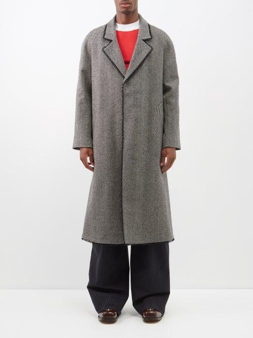 Molly Goddard - Leroy Lace-trim Herringbone-wool Coat - Mens - White Black