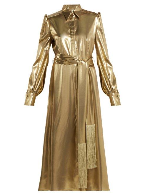 Matchesfashion.com Hillier Bartley - Belted Metallic Silk Satin Dress - Womens - Gold
