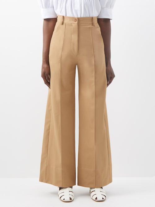 Lee Mathews - High-rise Cotton-twill Long Culottes - Womens - Camel