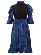 Matchesfashion.com Batsheva - Two-tone Ruffled Cotton-velvet Mini Dress - Womens - Black Blue