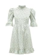 Matchesfashion.com Batsheva - Kate Ruffled Floral-print Cotton Mini Dress - Womens - Blue Multi