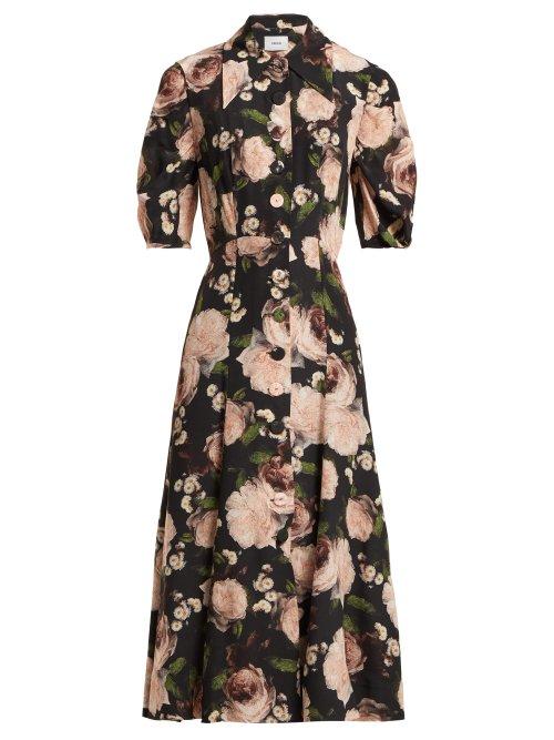 Matchesfashion.com Erdem - Gisella Dutch Petal Print Midi Dress - Womens - Black Pink