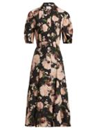 Matchesfashion.com Erdem - Gisella Dutch Petal Print Midi Dress - Womens - Black Pink