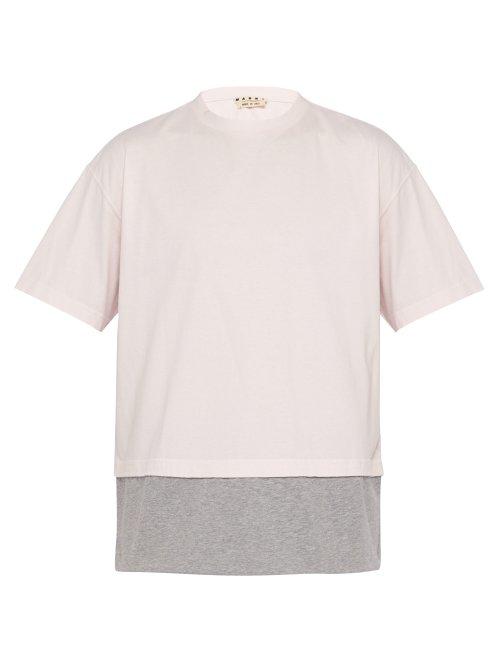 Matchesfashion.com Marni - Layered Effect Drawstring Cotton T Shirt - Mens - Grey Pink