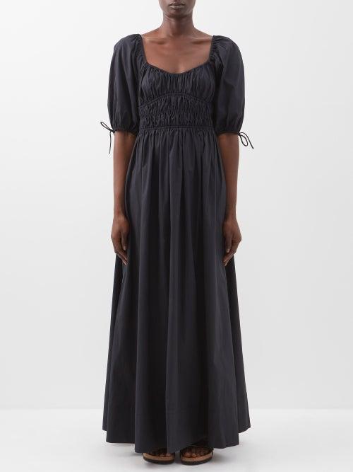 Staud - Faye Ruched Cotton-blend Maxi Dress - Womens - Black