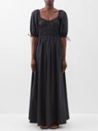 Staud - Faye Ruched Cotton-blend Maxi Dress - Womens - Black