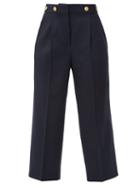 Matchesfashion.com Givenchy - 4g-buttons High-rise Wool Grain De Poudre Trousers - Womens - Navy