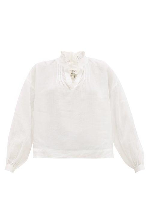 Matchesfashion.com Sea - Lucy Ruffled Ramie Blouse - Womens - White