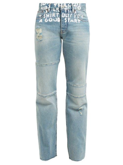 Matchesfashion.com Mm6 Maison Margiela - Slogan Print High Rise Jeans - Womens - Denim