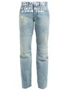 Matchesfashion.com Mm6 Maison Margiela - Slogan Print High Rise Jeans - Womens - Denim