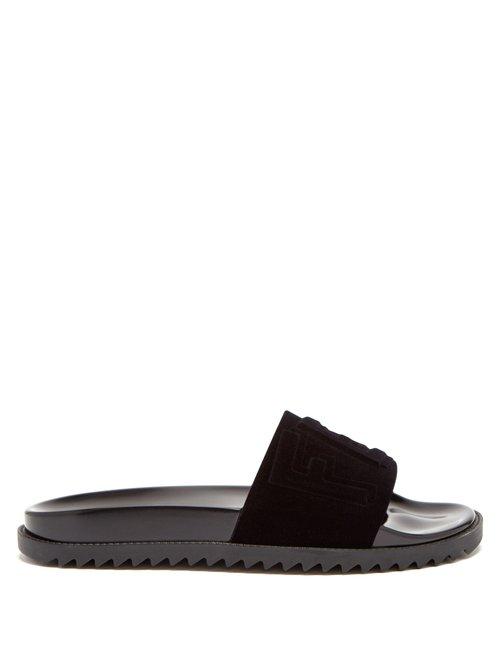 Matchesfashion.com Fendi - Logo Embossed Velvet Slides - Mens - Black