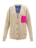 La Fetiche - Valerie V-neck Ribbed Wool Cardigan - Womens - Beige Multi