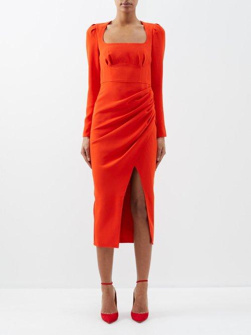 Self-portrait - Corseted Crepe Midi Dress - Womens - Bright Red