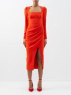 Self-portrait - Corseted Crepe Midi Dress - Womens - Bright Red
