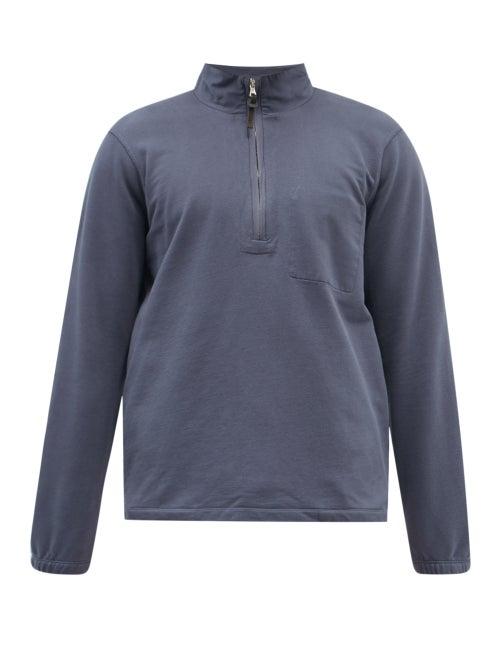 Albam - Zip-neck Cotton-jersey Sweatshirt - Mens - Navy