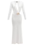 Matchesfashion.com William Vintage - Gucci 2004 Dragon Buckle Cut Out Gown - Womens - White