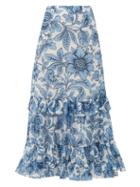 Matchesfashion.com Erdem - Danna Modotti Wallpaper Cotton-blend Skirt - Womens - Blue White