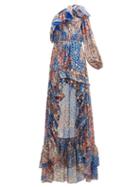 Matchesfashion.com Dundas - One Shoulder Fil Coup Silk Blend Gown - Womens - Blue Multi