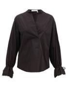 Matchesfashion.com See By Chlo - Collarless V-neck Cotton-poplin Blouse - Womens - Black