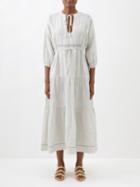 Wiggy Kit - Ines Striped Linen Midi Dress - Womens - White Black