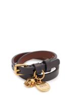 Matchesfashion.com Alexander Mcqueen - Skull Charm Wraparound Leather Bracelet - Mens - Black