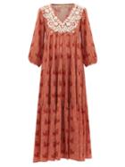 Matchesfashion.com Muzungu Sisters - Floral-embroidered Silk Dress - Womens - Orange Print
