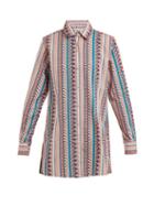 Matchesfashion.com Thorsun - Georgie Geometric Print Cotton Shirt - Womens - Pink Stripe
