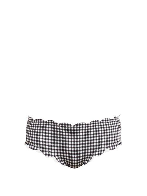 Matchesfashion.com Marysia - Spring Scallop Edge Gingham Bikini Briefs - Womens - Black White