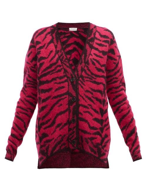 Matchesfashion.com Saint Laurent - Zebra Jacquard Wool Blend Cardigan - Womens - Pink Multi