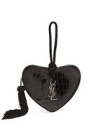 Matchesfashion.com Saint Laurent - Love Heart Crocodile Effect Leather Clutch - Womens - Black