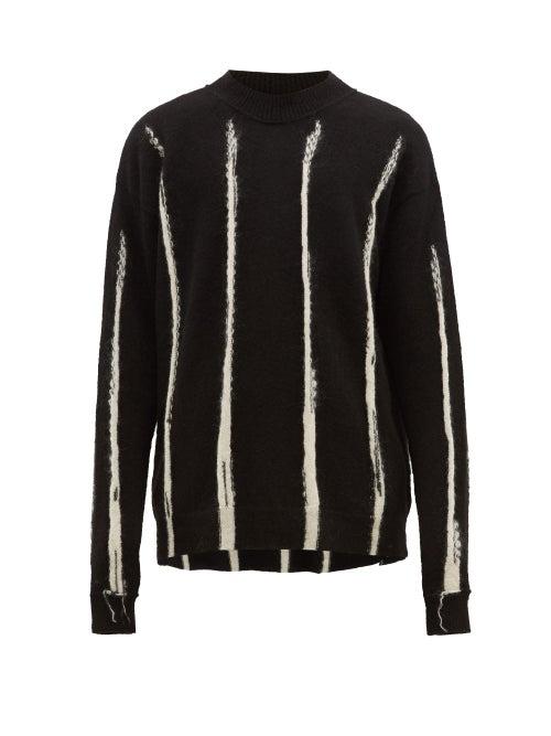 Matchesfashion.com Ann Demeulemeester - Jacquard Stripe Alpaca Blend Longline Sweater - Mens - Black White