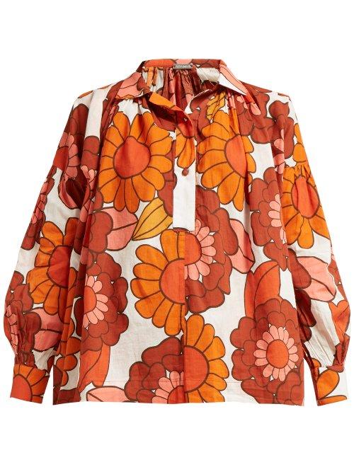 Matchesfashion.com Dodo Bar Or - Vyan Floral Print Cotton Shirt - Womens - Orange Print