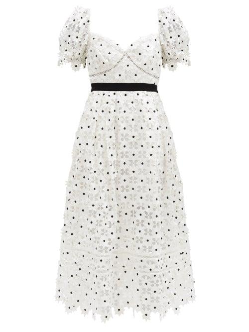 Matchesfashion.com Self-portrait - Puff-sleeve Daisy-lace Midi Dress - Womens - White