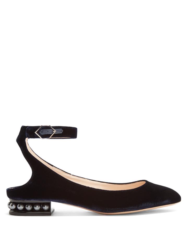 Nicholas Kirkwood Lola Pearl-heeled Velvet Ballet Flats