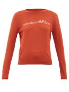 Matchesfashion.com A.p.c. - Logo Intarsia Crew Neck Cotton Blend Sweater - Womens - Burgundy