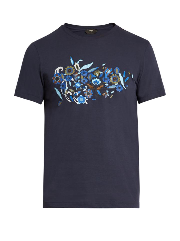 Fendi Floral-motif Cotton-jersey T-shirt
