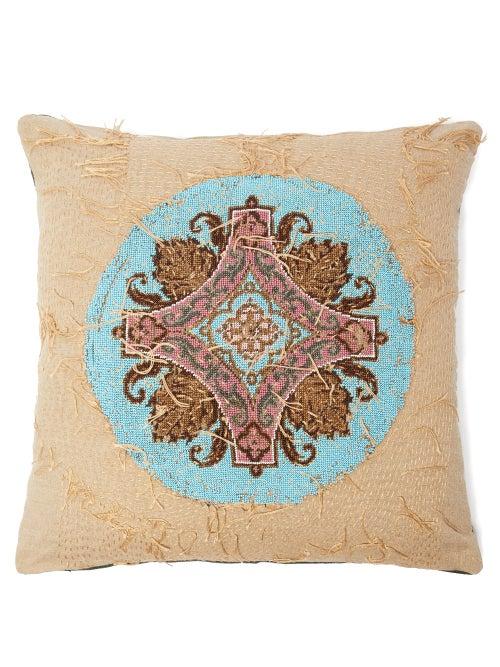 Matchesfashion.com By Walid - 19th Century Beaded Canvas Cushion - Cream Print