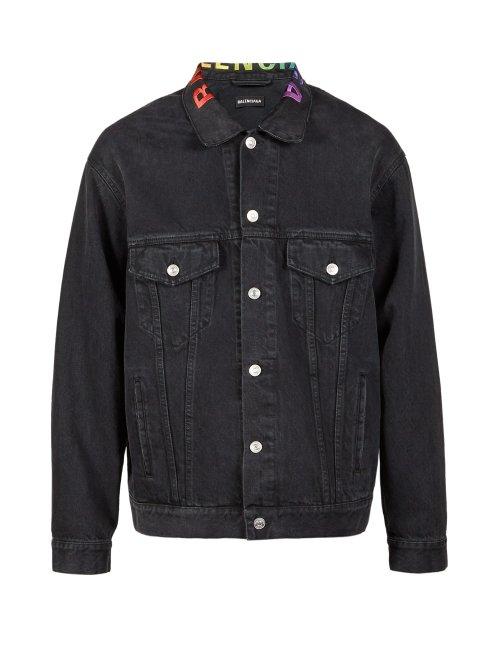 Matchesfashion.com Balenciaga - Rainbow Logo Embroidered Denim Jacket - Mens - Black
