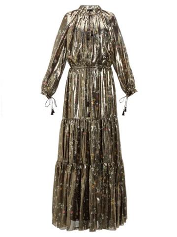 Matchesfashion.com Altuzarra - Currie Floral Print Metallic Silk Blend Gown - Womens - Black Gold