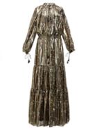 Matchesfashion.com Altuzarra - Currie Floral Print Metallic Silk Blend Gown - Womens - Black Gold